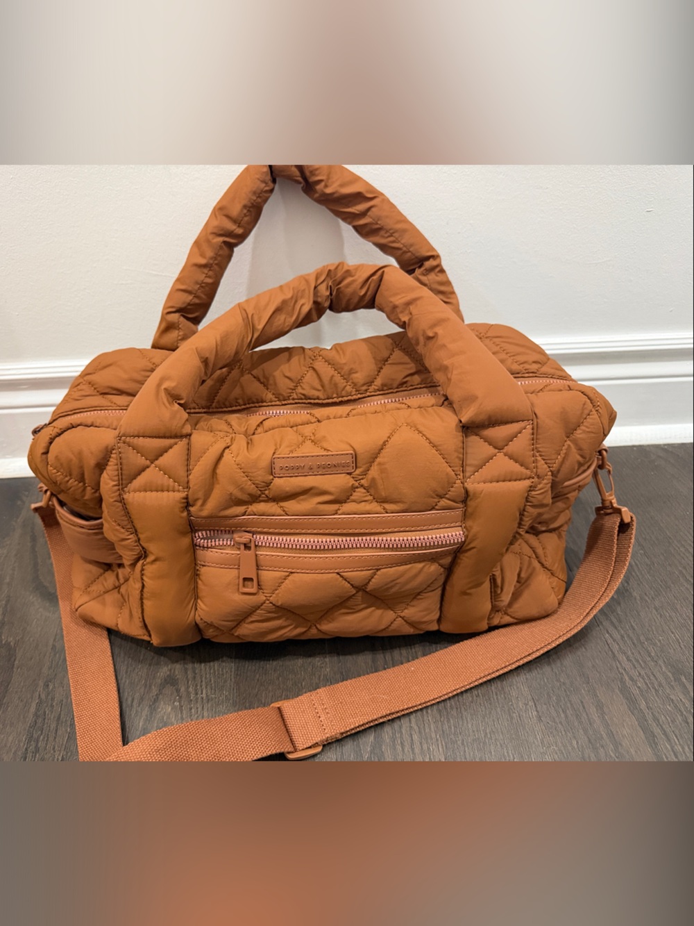 Poppy & Peonies Cognac quilted duffle